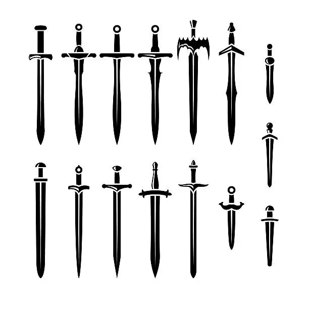 Vector illustration of Set of realistic swords and knifes