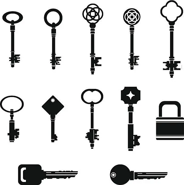 Vector illustration of Black Key Silhouettes with Lock