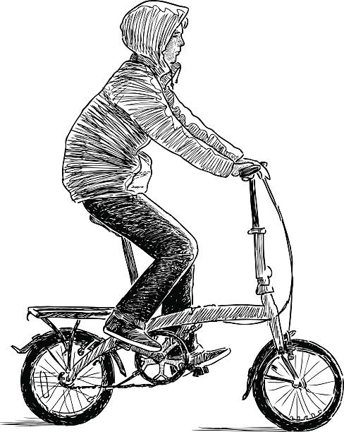young urban cyclist Vector drawing of a teen riding a bike. cycling bicycle pencil drawing cyclist stock illustrations