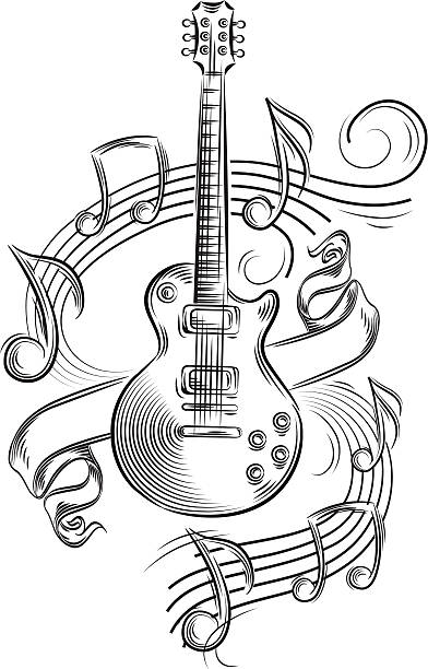 gitara & uwagi - gitara elektryczna ilustracje stock illustrations