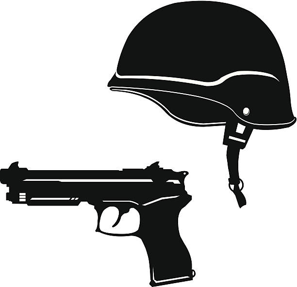ilustraciones, imágenes clip art, dibujos animados e iconos de stock de silueta icono de guerra - casco militar