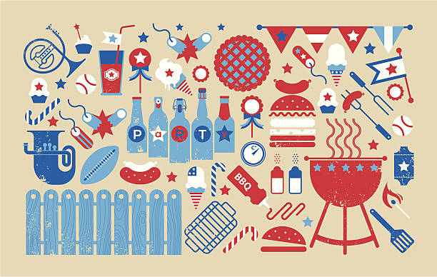 4th july celebration panoram composition - amerikan kültürü illüstrasyonlar stock illustrations