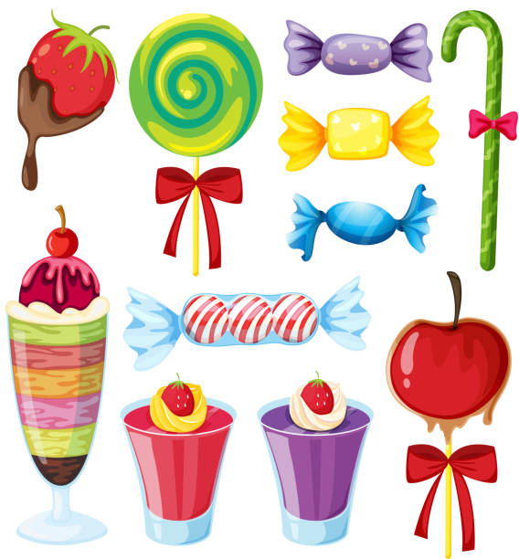 Various sweets Various sweets on a white background jello illustrations stock illustrations