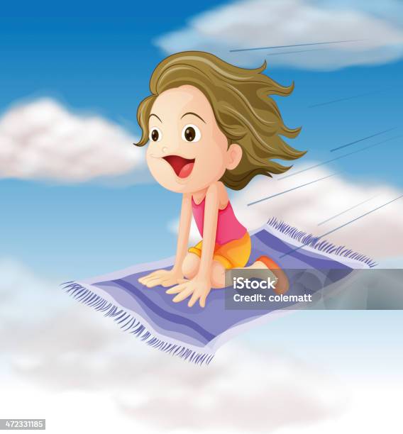 Girl Flying On Mat Stock Illustration - Download Image Now - Magic Carpet, Child, Girls
