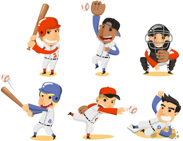 бейсболист набор - baseball baseball player baseballs catching stock illustrations