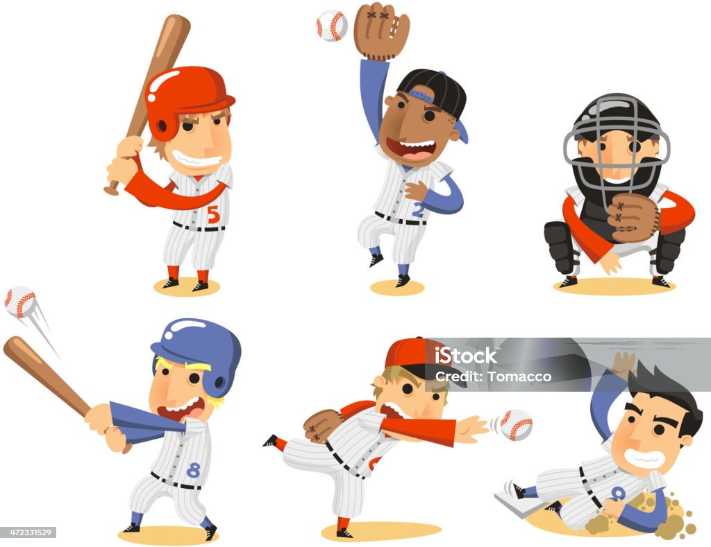 Baseball Player Set Baseball Player Set, with Catcher, pitcher, third base, shortstop, fielding team and batter vector illustration cartoon. Baseball - Ball stock vector