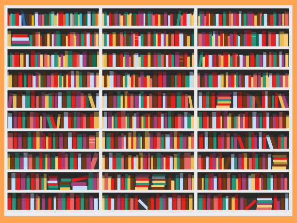 pełne książek biblioteki - biografia stock illustrations