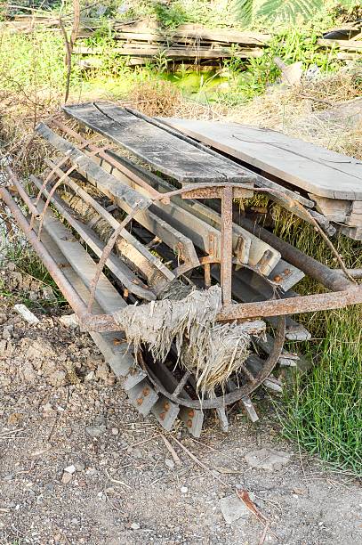 istock wooden Seat Walking tractor stained 472331560