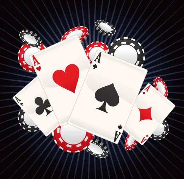 Vector illustration of Full Ace Poker with stripped black background