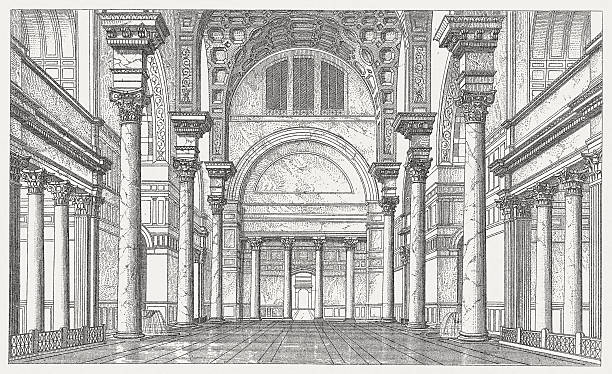 stockillustraties, clipart, cartoons en iconen met baths of caracalla (206 ad, visual reconstruction), published in 1874 - thermen van caracalla
