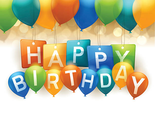 happy birthday! - confetti balloon white background isolated stock-grafiken, -clipart, -cartoons und -symbole