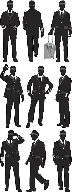 Vector illustration of Multiple images of an airlines pilot