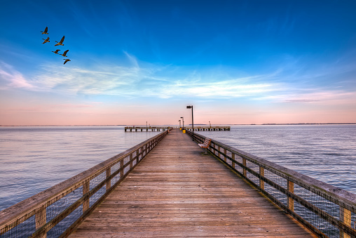 Fishing pier on the Eastern shore of the Chesapeake Bay in Maryland