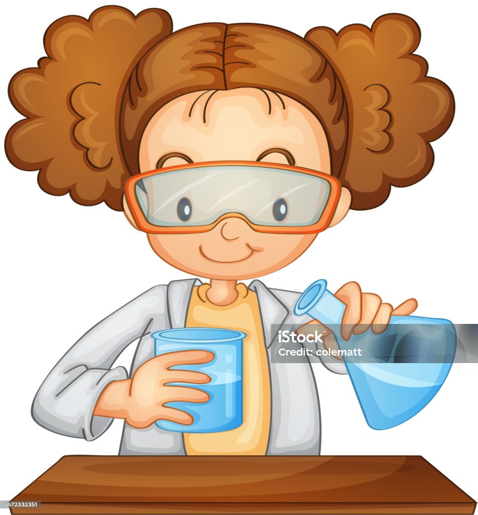 Cartoon scientist girl doing an experiment Young scientist Adult stock vector