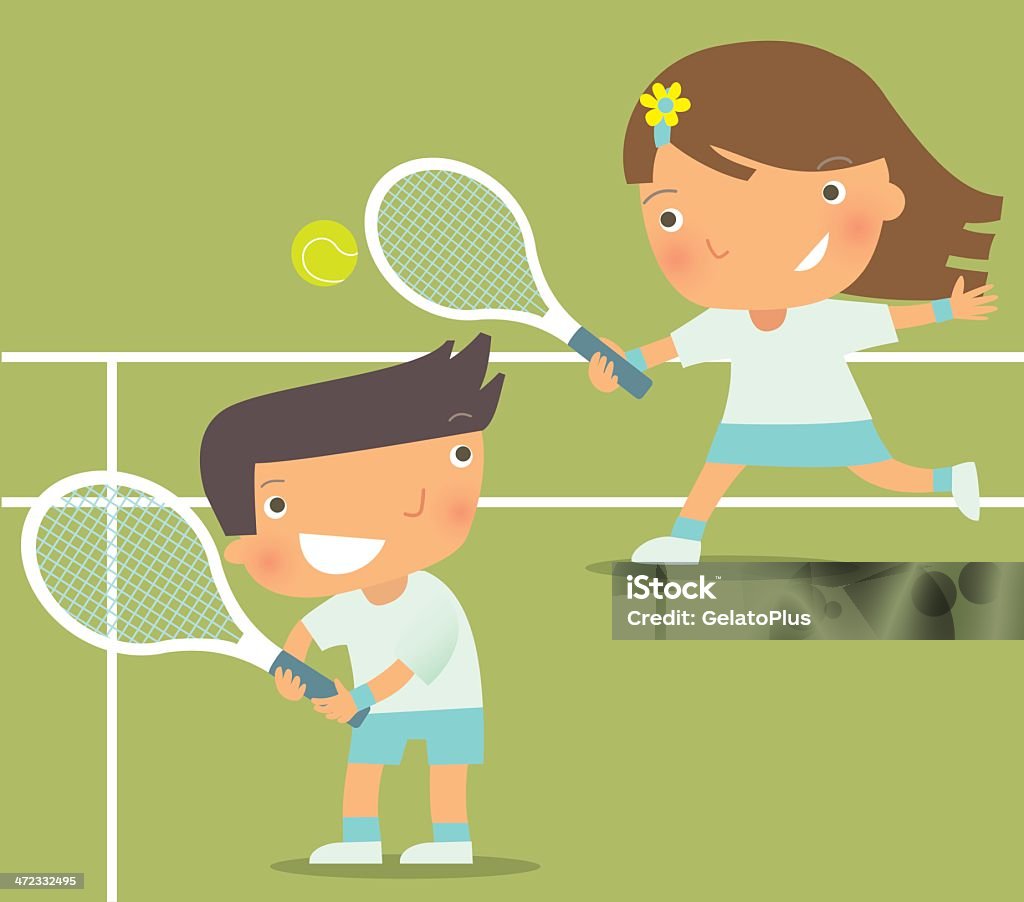 Niño jugando al tenis - arte vectorial de Adolescente libre de derechos