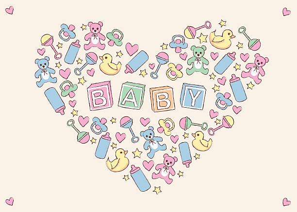 illustrations, cliparts, dessins animés et icônes de des articles pour bébé de forme de cœur. - bébé cubes