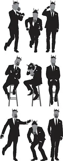 Vector illustration of Multiple images of a businessman with horse's head