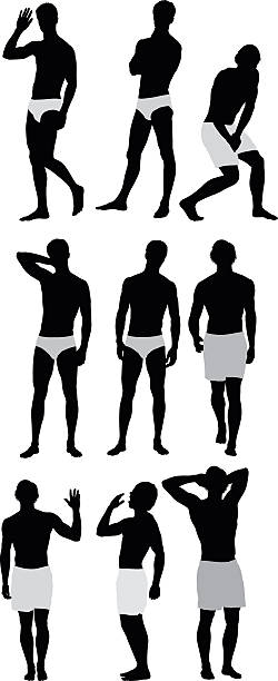 sylwetka ludzi na bieliznę z - muscular build white background men shirtless stock illustrations