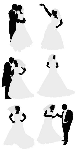 Newlywed couple Newlywed couplehttp://www.twodozendesign.info/i/1.png wedding dress back stock illustrations