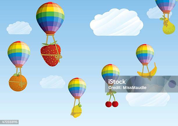 Vetores de Balões Com Frutas e mais imagens de Arco-íris - Arco-íris, Azul, Balão - Decoração
