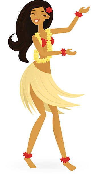 Aloha A vector illustration of a smiling hula girl dancing or gesturing to her side. Hula girl is grouped together on her own layer. Linear and radial gradients used. No meshes. hula dancer stock illustrations