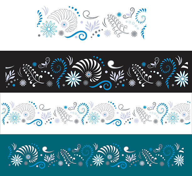 Maori Koru Seamless Border Stylised Maori Koru with Nautilus Seamless Color Border koru pattern stock illustrations