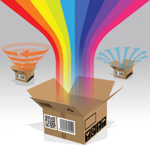 Vector illustration of Boxes, Arrows and a Rainbow