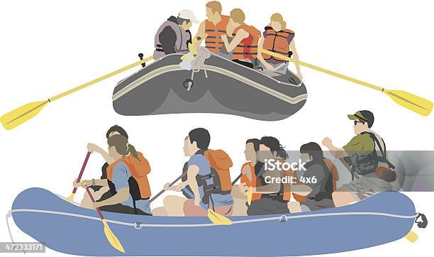 Raftingfahrt Stock Vektor Art und mehr Bilder von Schlauchboot - Schlauchboot, Vektor, Wildwasser-Floßfahrt