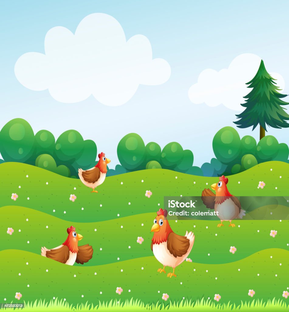 Vier Hühner auf die Berge - Lizenzfrei Anhöhe Vektorgrafik