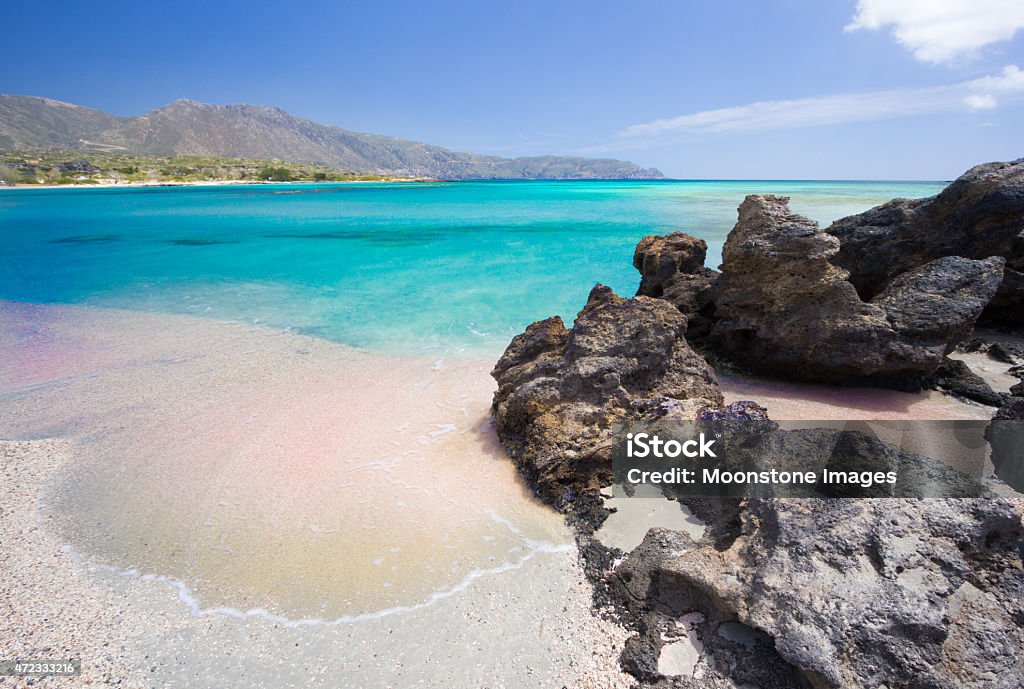 Elafonisi Beach in Crete, Greece The pink sands of Elafonisi caused by crushed shells and coral Crete Stock Photo