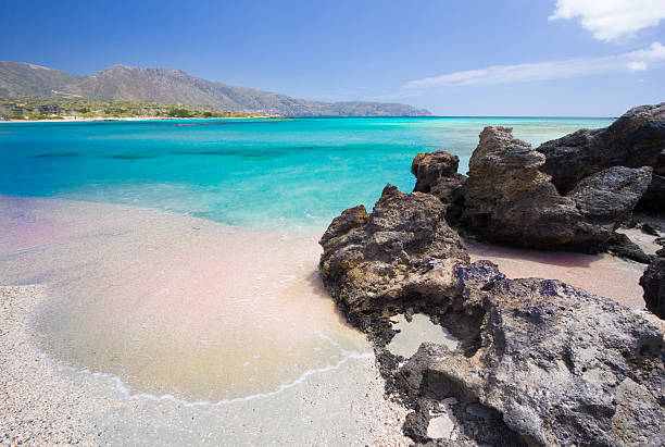 Elafonisi Beach in Crete, Greece The pink sands of Elafonisi caused by crushed shells and coral crete photos stock pictures, royalty-free photos & images