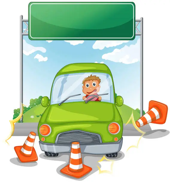 Vector illustration of Accident at the road near empty signboard