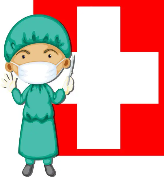 Vector illustration of Doctor in front of the Switzerland flag