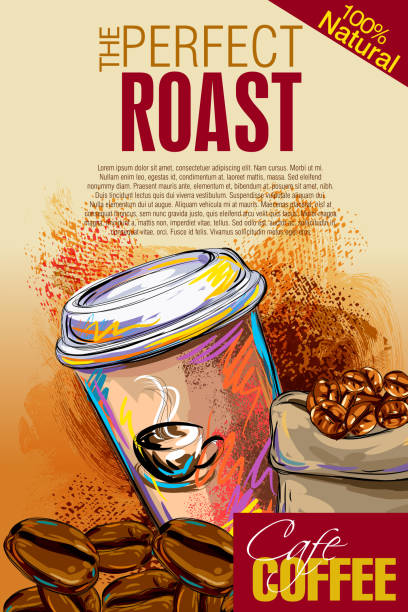 ilustraciones, imágenes clip art, dibujos animados e iconos de stock de hermoso fondo de café - spit roasted
