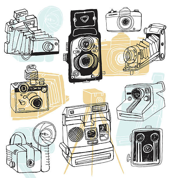 Vector file of hand drawn cameras