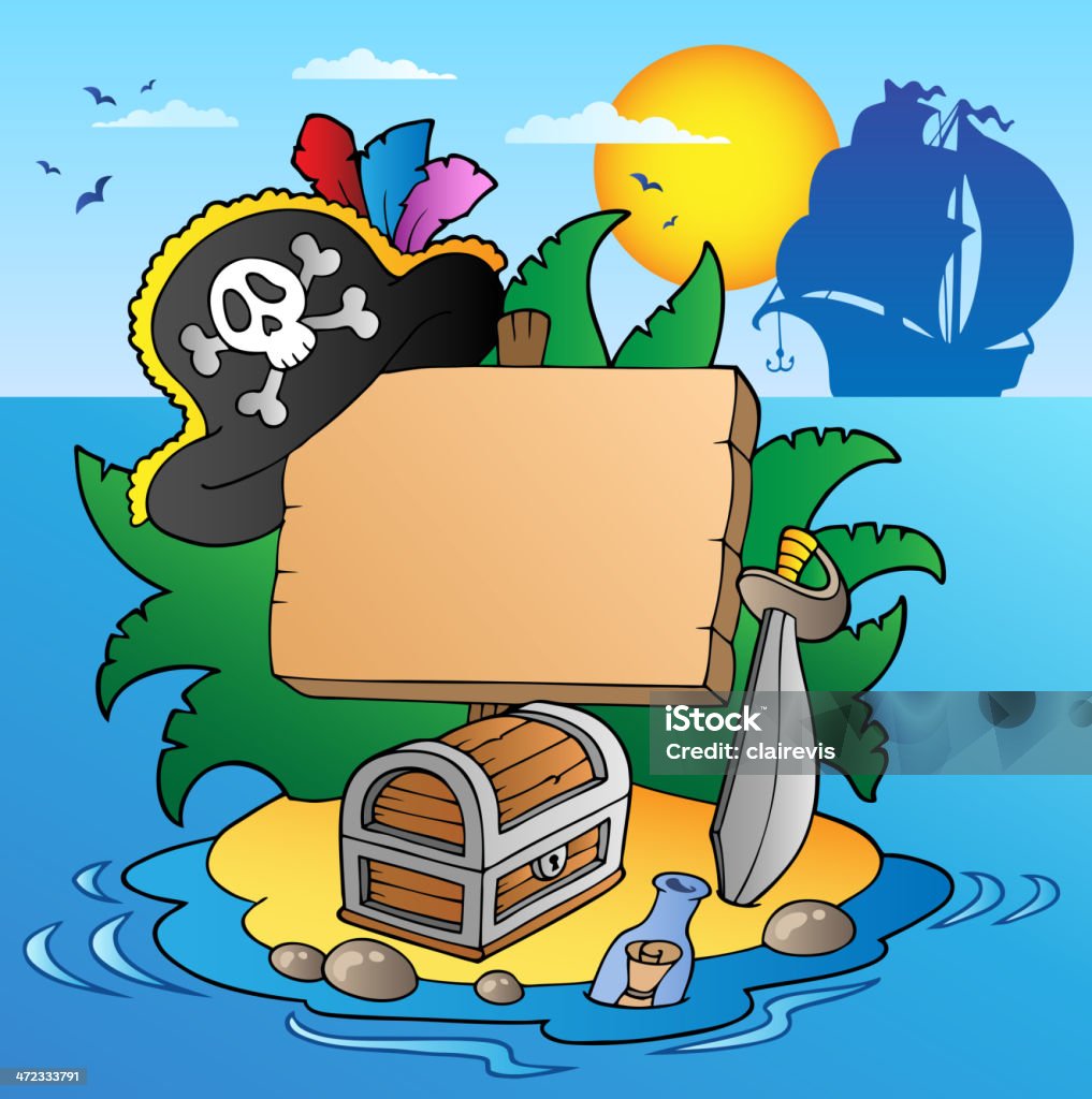 Board auf pirate island mit dem Schiff - Lizenzfrei Abenteuer Vektorgrafik