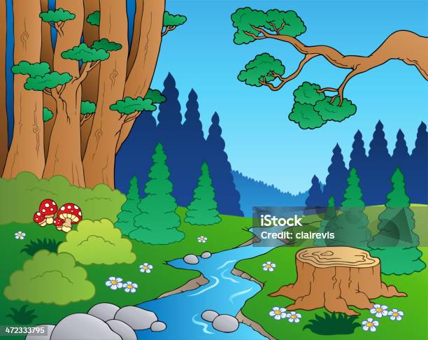 Cartoon Forest Landscape 1 Stock Illustration - Download Image Now - Art, Art And Craft, Backgrounds