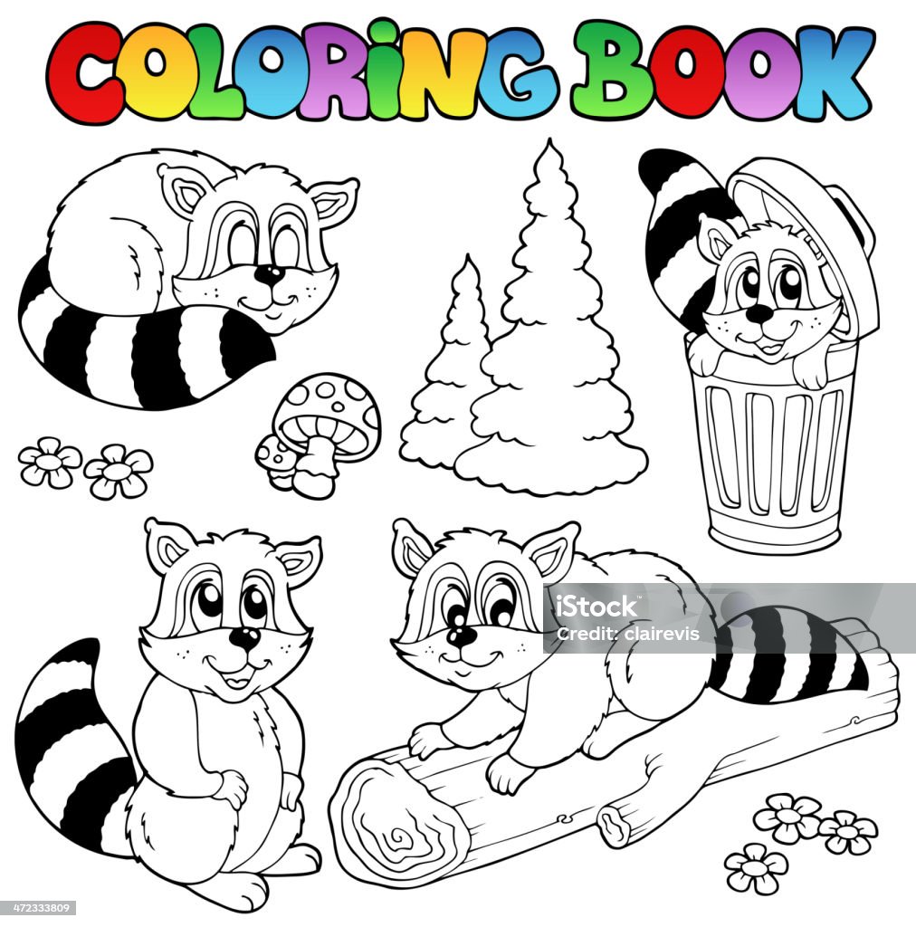 Livro de Colorir com um lindo racoons - Royalty-free Animal arte vetorial
