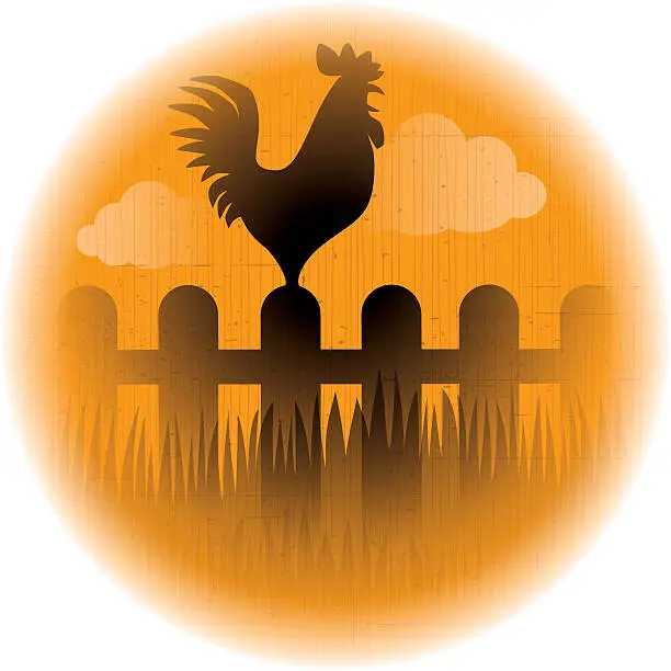 Vector illustration of crowing rooster silhouette