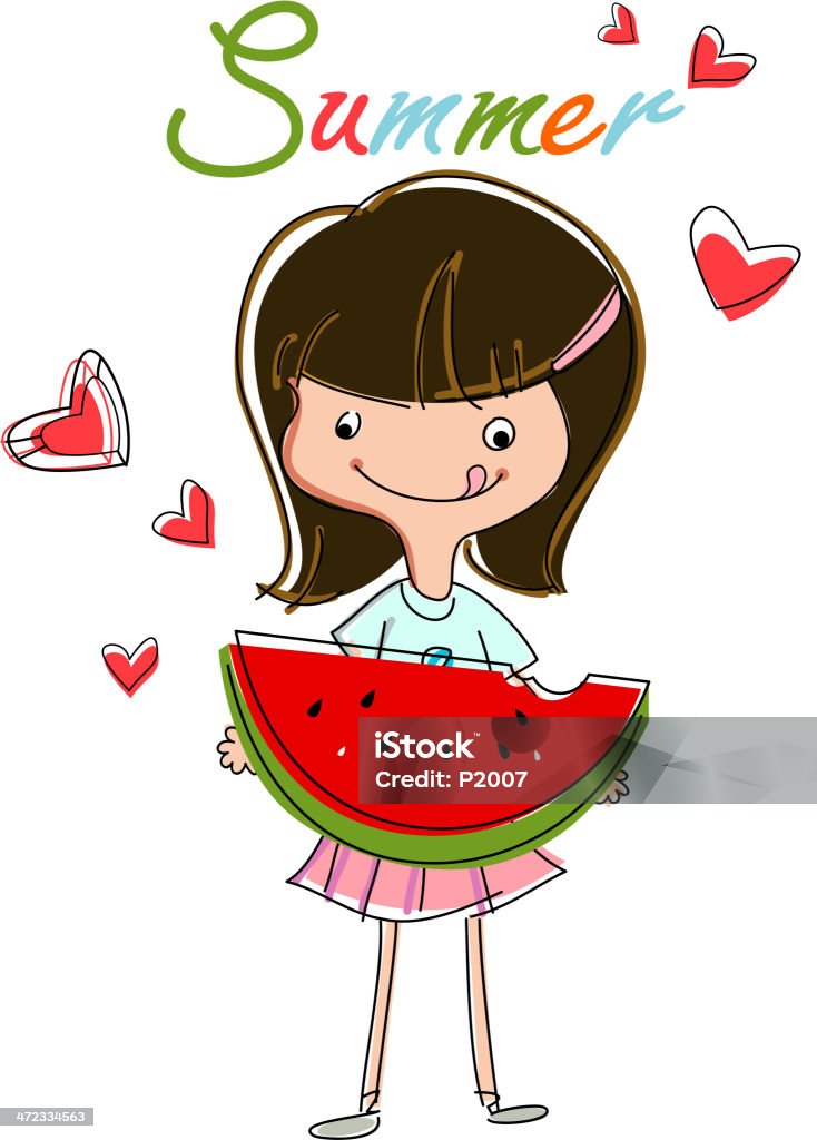 Girl Eating Watermelon Vector illustration. High resolution JPG and transparent PNG file included. Child stock vector