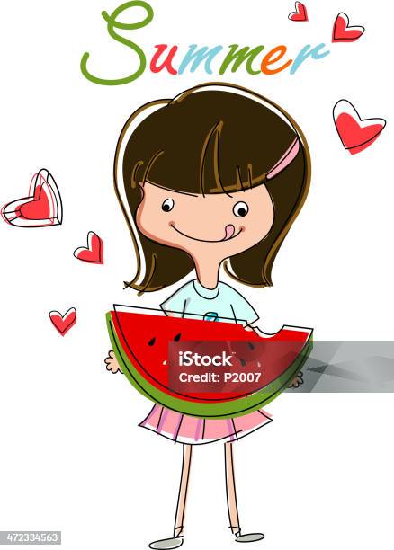 Girl Eating Watermelon Stock Illustration - Download Image Now - Child, Illustration, Watermelon