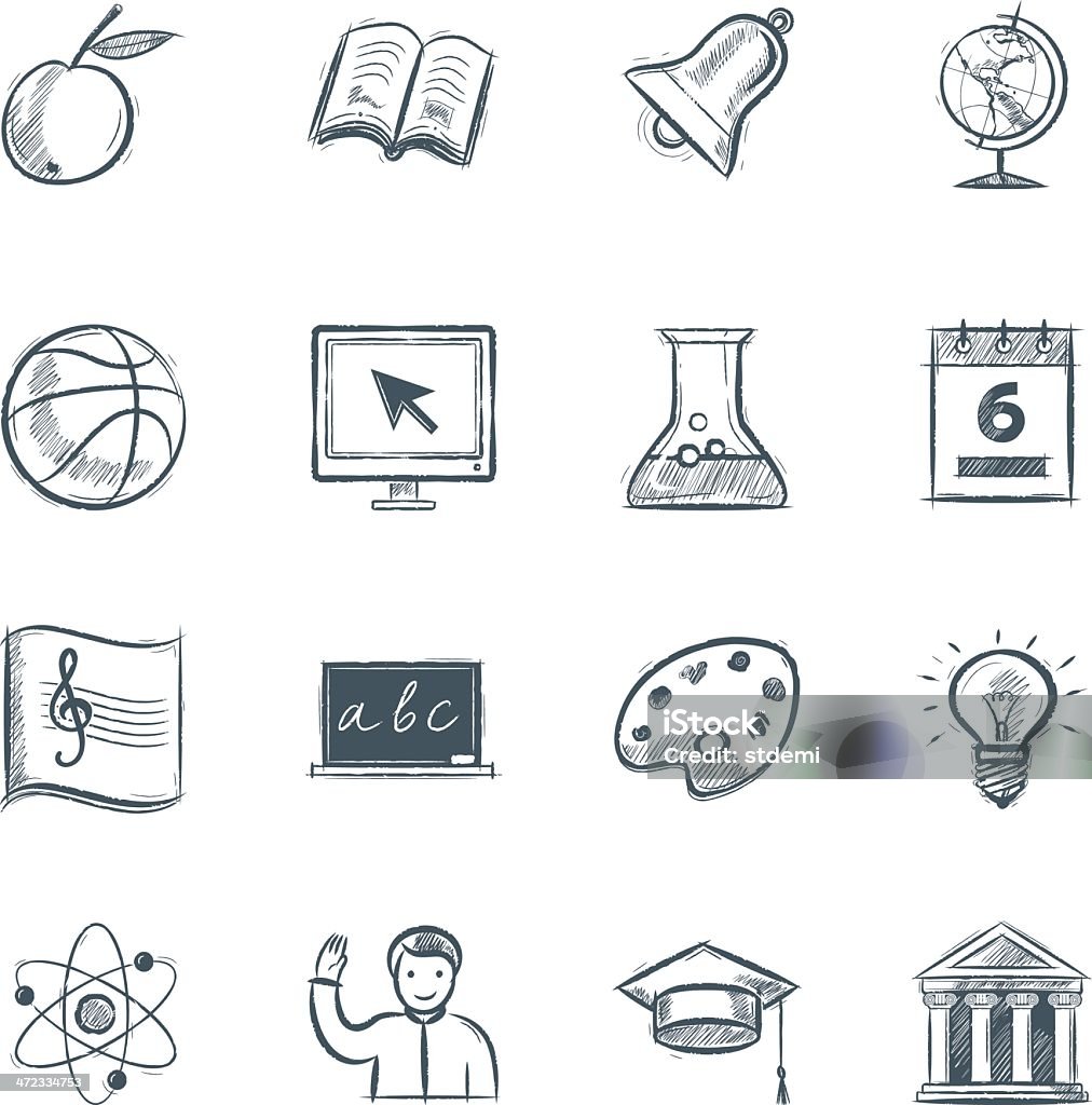 School School, sketch styled icon set Sketch stock vector