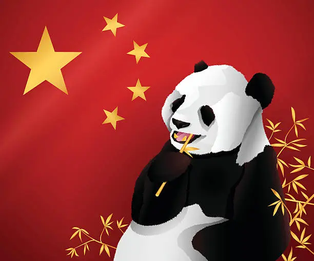 Vector illustration of Chinese Flag and Panda