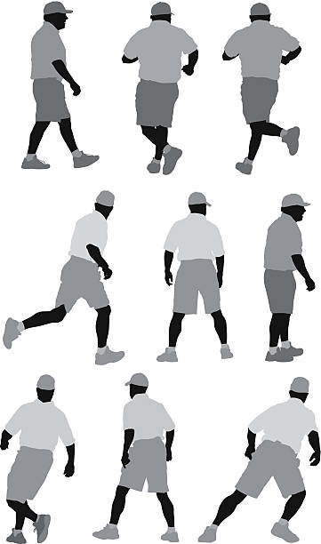 ilustraciones, imágenes clip art, dibujos animados e iconos de stock de varias imágenes de un árbitro en diferentes poses - silhouette running cap hat