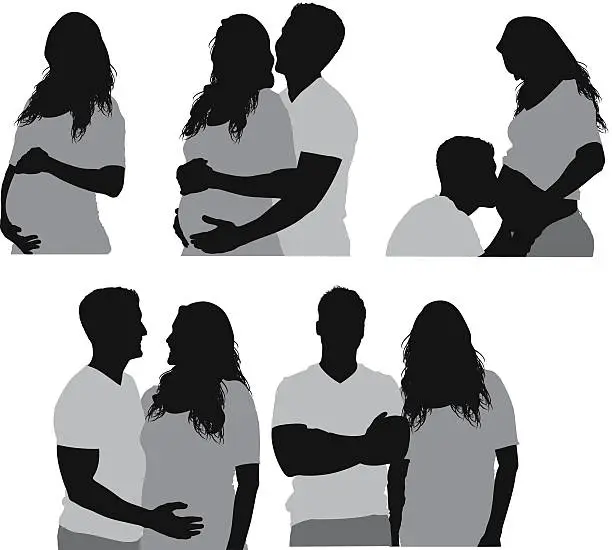 Vector illustration of Silhouette of man with his pregnant wife