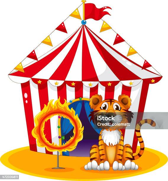 Circus Tent Tiger And Ring Of Fire Stock Illustration - Download Image Now - Animal, Animals In The Wild, Backgrounds