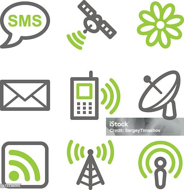 La Communication Web Icônes Vert Et Gris Contour Series Vecteurs libres de droits et plus d'images vectorielles de Antenne individuelle
