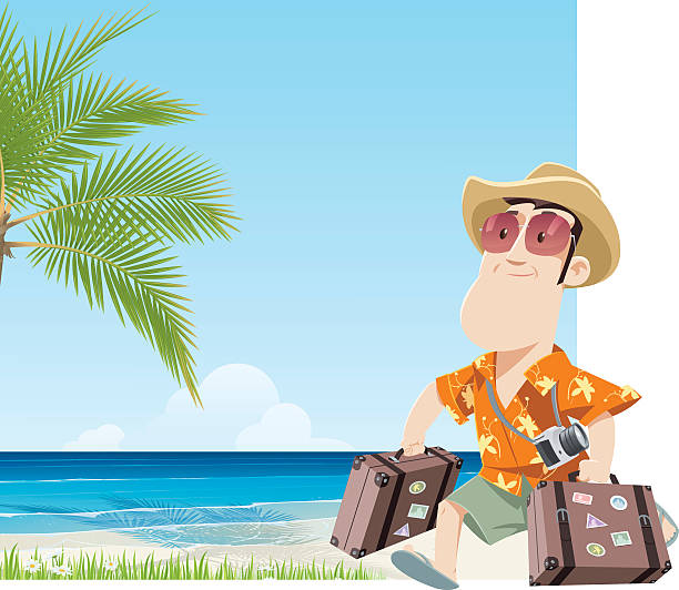 illustrations, cliparts, dessins animés et icônes de tourisme - travel suitcase hawaiian shirt people traveling