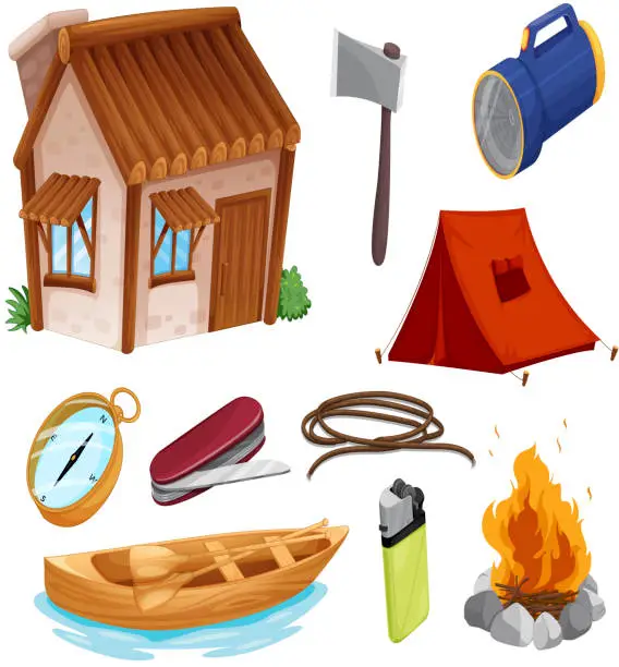 Vector illustration of Various objects of camping