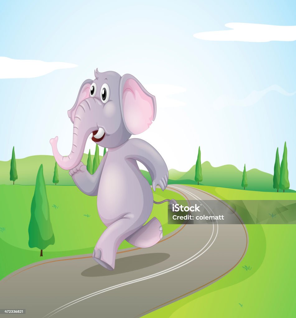 Elephant Laufen auf der Straße - Lizenzfrei Anhöhe Vektorgrafik